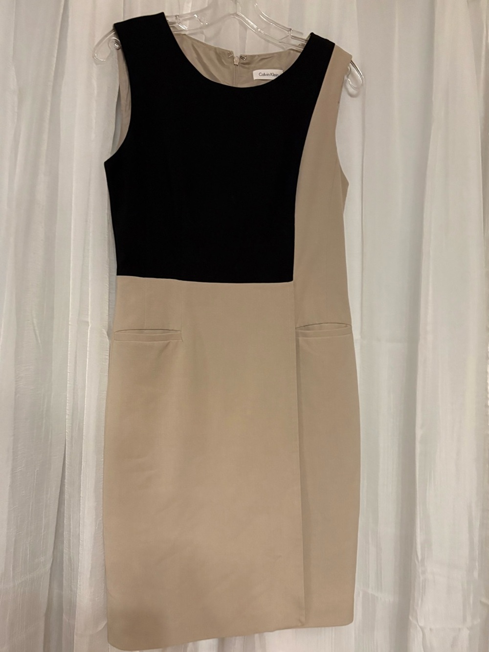 Calvin Klein Black and Beige Colorblock Sheath Midi Dress